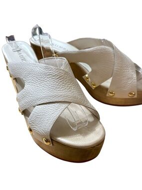 Nora Lozza White Leather Studded Clog Mules sz 39